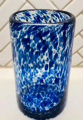 Novica Mexican Cobalt Blue Speckle Handblown Drinking Glass Tumbler • $9.99