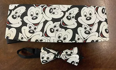 Disney Mickey Mouse Faces Black & White Silk Cumberbund & Bow Tie Set 1990's • $60