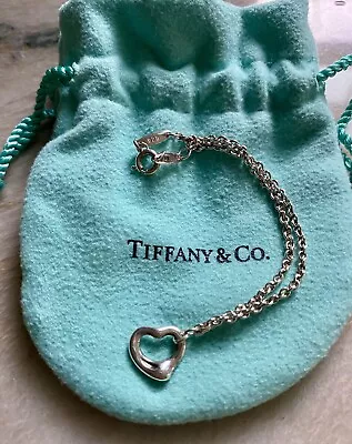 Tiffany & Co Sterling Silver Elsa Peretti Open Heart Bracelet 7.25” • $89.99