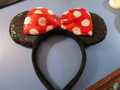 Disney  Mini Mouse Ears Sequined Ears W/ Red Sequined Bow NEW • $14.99