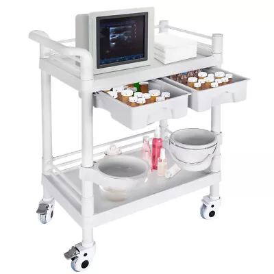 2 Tier Rolling Utility Cart Medical Trolley Ultrasound Cart With Lockable Wheels • $89.99