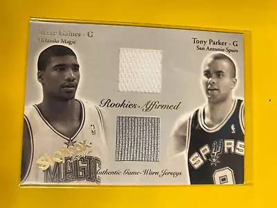 RS11164  03-04 SkyBox Autographics Affirmed JERSEY Reece Gaines/Tony Parker /500 • $10