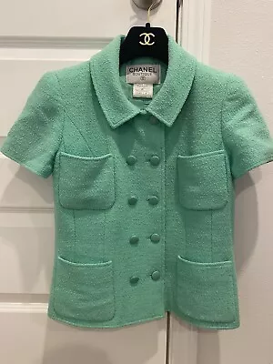 Chanel Vintage 1996 Green Tweed  Jacket 38 Rare Find • $1680