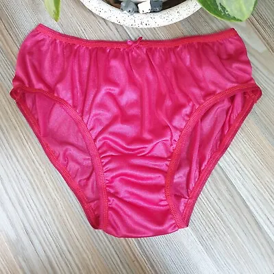 Vintage Silky Nylon Panties Cherry Red Bikini Soft Brief  Size 7-8 Hip 38-42  • $32.53