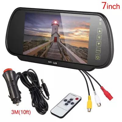 TFT LCD 7 Inch Monitor Mirror 2 RCA Video Inputs With Cigarette Lighter Switch • $27.95