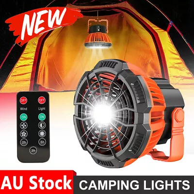 $30.95 • Buy Portable USB Rechargeable LED Fan Camping Lights Lantern Lamp & Hook Remote OZ