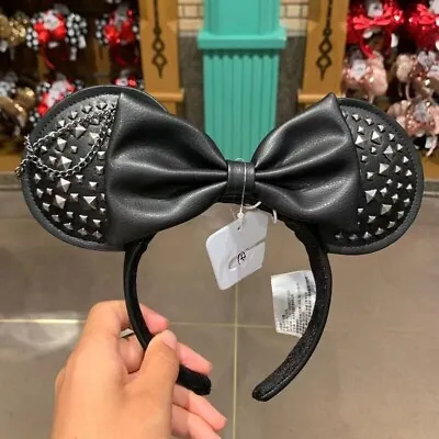 Authentic Disney Minnie Mouse Ear Headband Black Punk Shanghai Disneyland • $27.94