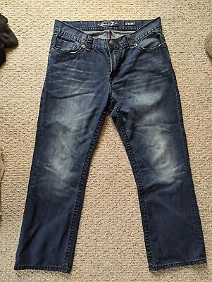 Seven7 Jeans Men 36x30 Blue Straight Fit Flap Back Pockets Distressed Stitched • $16.99