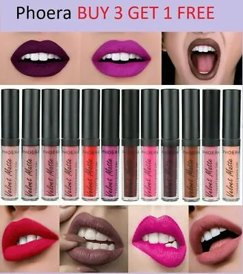 Phoera Velvet Matte Liquid Lipstick Lip Gloss Long Lasting Moisturizer 12 Colors • £3.95