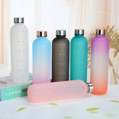 1L Water Bottle Motivational Drink Flask With Time Markings BPA Free Sport Gym • $14.99