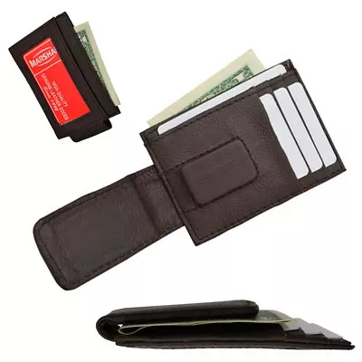 Mens Leather Money Clip Slim Front Pocket Magnetic ID Holder Credit Card Wallet • $10.56