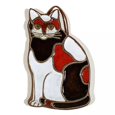 Victoria Littlejohn Studio Art Pottery Calico Cat Wall Hanging Plaque Tile • $29.99