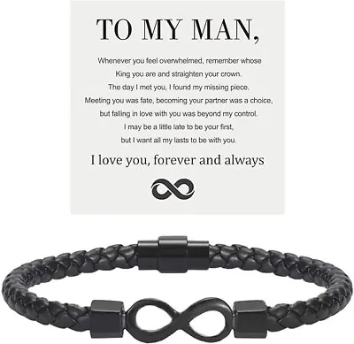 To My Man Infinity Leather Bracelet Husband Gifts From Wife I Love You Forever  • $18.39