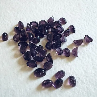 G41 Vintage Glass Cabochons 6x4mm Oval Amethyst  Flawed  Hicut Unfoiled (48) • $5