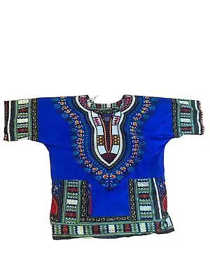 African Dashiki Women's V-neck Handmade Top Blue (Size: L) • £9.51