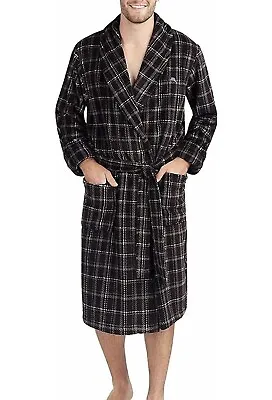 Tommy Bahama Men's Size L / XL Soft Plush Robe Black Plaid EXCELLENT • $9.50