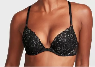 NWT Victoria's Secret Sexy Tee Posey Lace Front-Close Push-Up Bra SIZE 38B Black • $24.95