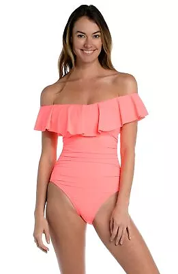 La Blanca Women's Island Goddess Off Shoulder Ruffle One Piece Swimsuit Pink 10 • $61.47