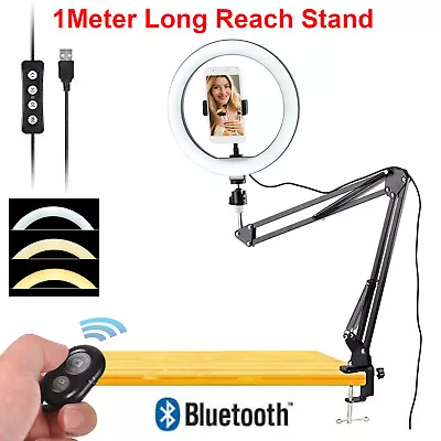 10  LED Ring Light + Scissors Desk Boom Arm Stand Phone Mount + Bluetooth Remote • $59.99