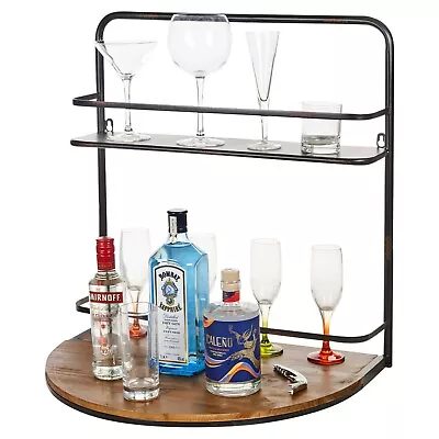 Wall Mounted Metal Foldable Wooden Wine Bar Cocktails Spirits Tray Home Storage • £52.99