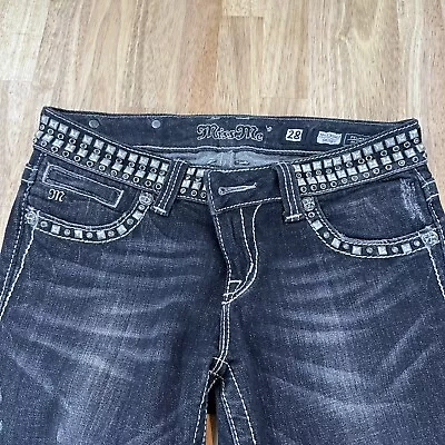 Miss Me Studded Belt Faded Black Skinny Jeans JP5130SK-3 Size 28 Embellished • $36.99