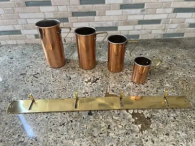 Vintage 5 Piece Copper/Brass Tall Liquid Measuring Cups & Wall Mount New • $48.50