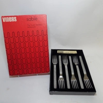 £20 • Buy Viners Of Sheffield Sable 6pc Dessert Fork Set Boxed Stainless Steel Vintage 