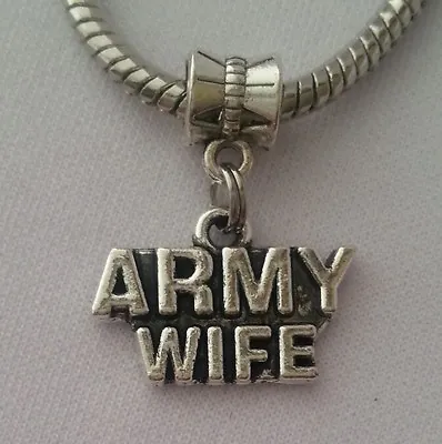 Army Wife USA Military Dangle Charm Bead Silver For European Bracelet • $10.95