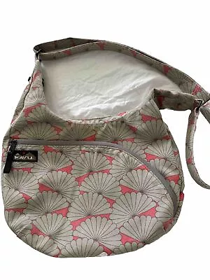 Kavu Sydney Satchel Crossbody Bag Purse Pink Beige Fan Print EUC • $18.99