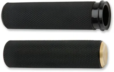 Arlen Ness Fusion Knurled Rubber Hand Grips Black Brass Cable Handlebars Harley • $62.95