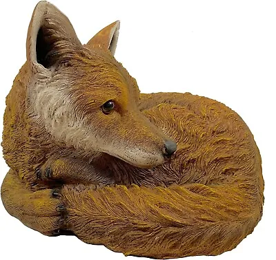 Curled Up Fox Garden Ornament Resin Realistic Woodland Statue - 26cm X 19cm • £29.95