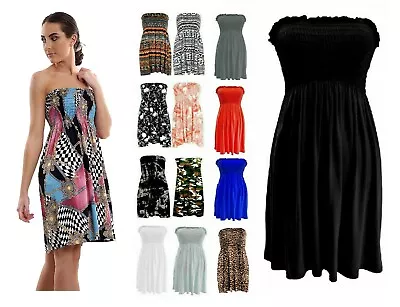 £8.99 • Buy Ladies Summer Boho Boobtube Bandeau Short Strapless Printed Top Dress Plus Size