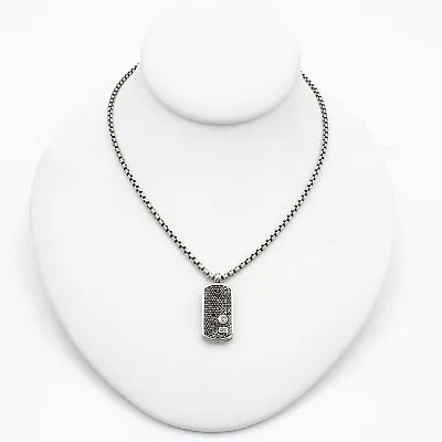 David Yurman Sterling Black Diamond Dog Tag 20  Necklace B40 • $719