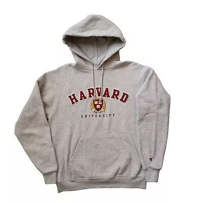 Champion Harvard University Hoodie Medium Gray Pullover Sweatshirt Patch Logo  • $21.83