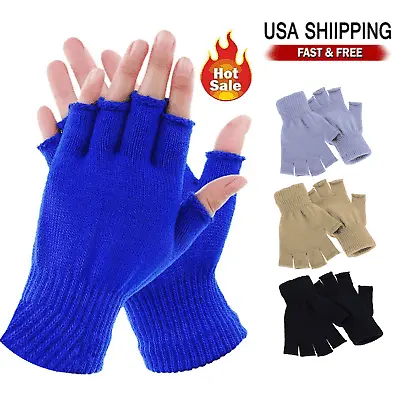 Knitted Thermal Fingerless Gloves Warm Winter Half Finger Gloves For Men Womens • $6.98