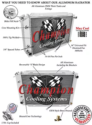 Rel Champion 2 Row Radiator W/ 16  Fan For 1980 - 1986 Mercury Capri #EC138 • $268.80