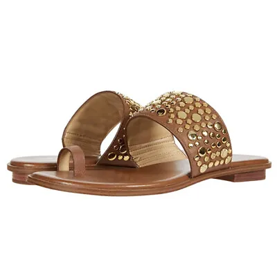 Women MK Michael Kors Sonya Studded Sandal Leather Luggage • $39.99