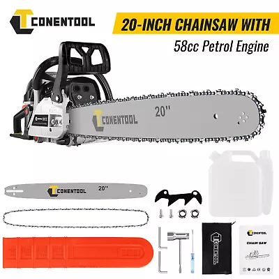 CONENTOOL 58cc Heavy Duty Petrol Chainsaw 20  Bar Cuttter 2-Stroke Easy-starting • £81.99