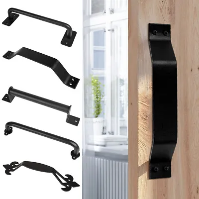 Black Sliding Barn Door Handle Rustic Pull And Flush Gate Garage Hardware Set • $16.99