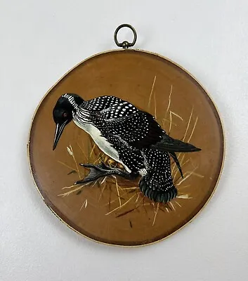 Vtg Hand Painted Loon Wood Wall Art Plaque Decor Anita W Kuesle Cabin Lake 9 In • $35