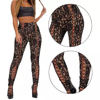 Womens Lace Up Front Skinny Trousers Girls Brown Extreme Curve Pants New Design • £5.99