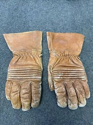 Vintage Kawasaki Brown Leather Motorcycle Gloves Men’s Size Large Unlined • $39