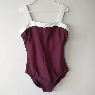 Miraclesuit Swimsuit 14 Burgundy White Strap Padded Tummy Control New • $40