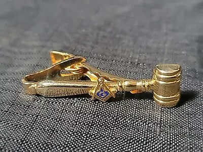 VTG Tie Clip Past Worshipful Master Gavel Mason Symbol Bar Clasp Tack Gold Tone • $14.99