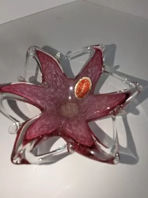 Vintage 5-inche Starfish Murano Ruby Pink Glass Bowl Trinket Dish Italy  • $15