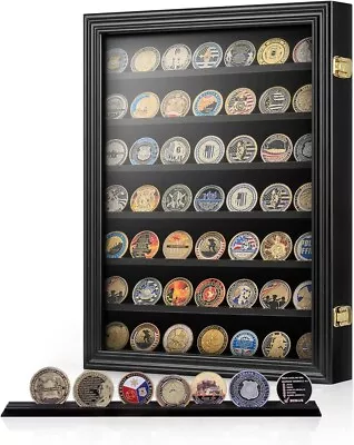 Challenge Coin Display Case 100 Pcs Black Military Cabinet Wood Medal Shadow Box • $99.99