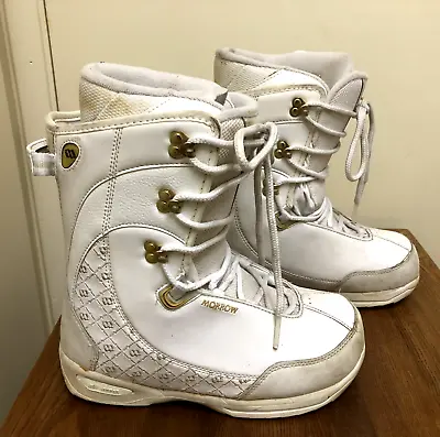 MORROW Snowboard Boots Women’s 7 Snow Ski White Gold Accents SZ 7 FAST SHIPPING! • $37.99