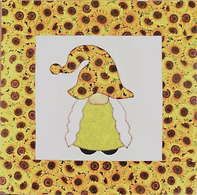 Yellow Sunflower Girl Gnome Mini Quilt Top Only Appx. 15 ½   Sq #1590 • $14.99