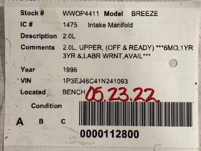 $94.99 • Buy Intake Manifold 2.0L Fits 96-00 BREEZE 1559824
