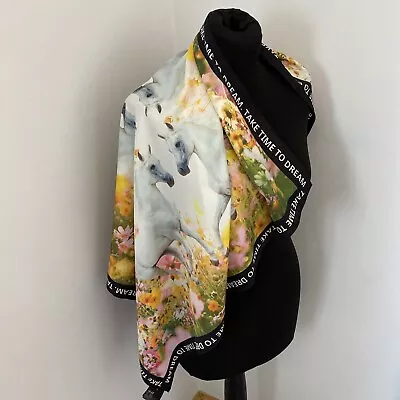 H & M  Take  Square Scarf Shawl Multicoloured Print Horses Flowers Boho • £6.99